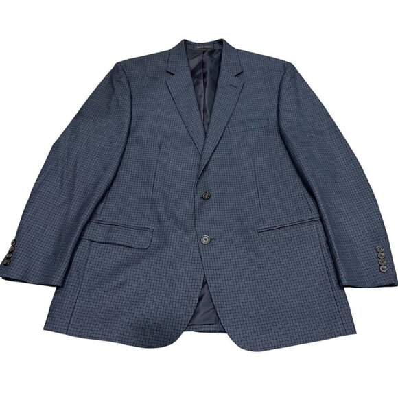 Chaps Mens Checkered Blazer Jacket 44R Blue Rayon Polyester Two-Button Vietnam - Picture 1 of 9